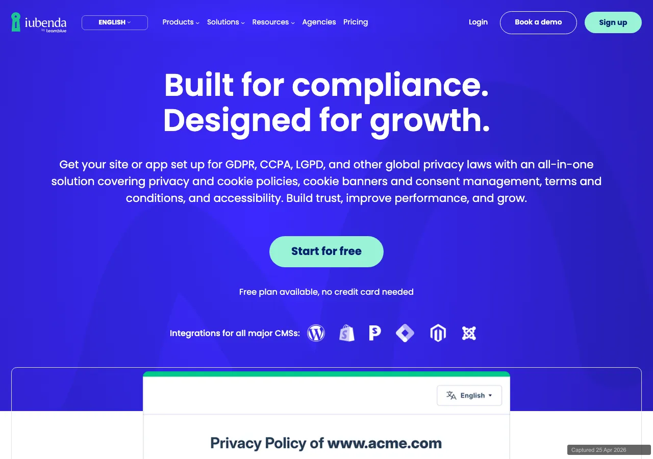 iubenda homepage